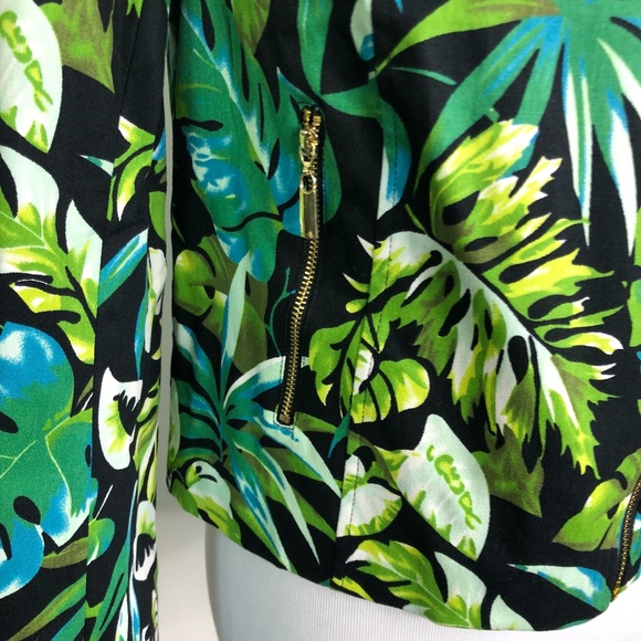 WD.NY Tropical Leaf Moto Jacket Sz. M Black Green - Picture 10 of 12